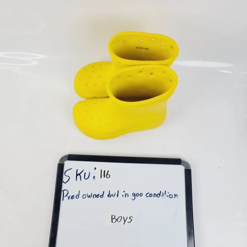 Crocs Boy's Yellow Sunflower Classic Rubber Pull-On Ankle‎ Rain Boots Size 11